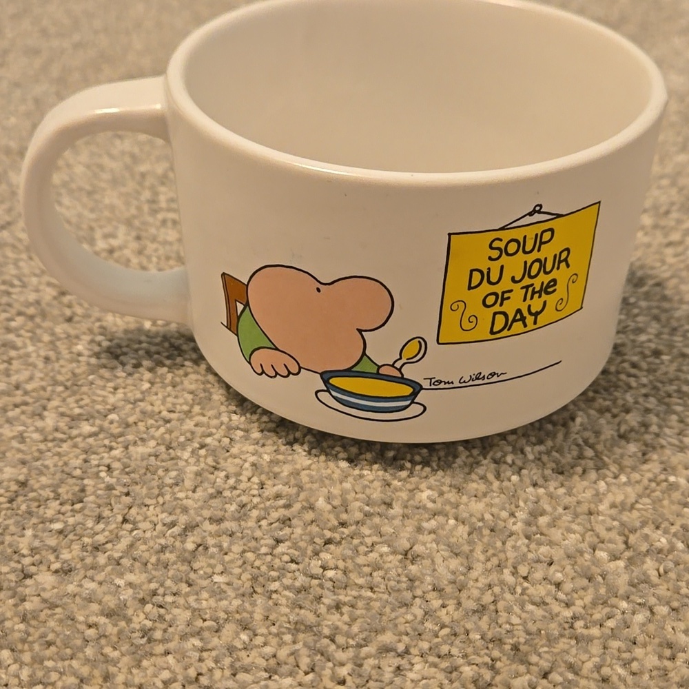 Vintage ZIGGY Soup Du Jour Of The Day Stoneware Mug 1980 Tom Wilson Soup Mug - Picture 2 of 5